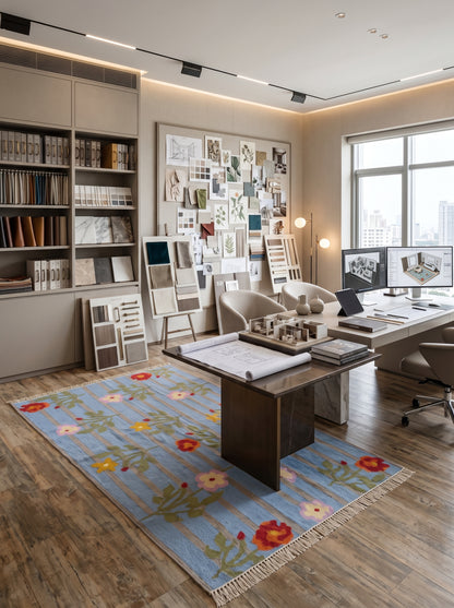 Wildflower Horizon Aesthetic Striped Cottagecore Dhurrie rug