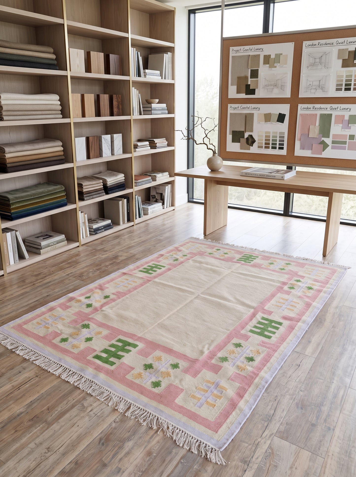 Pastel Geometric Border Wool Rug