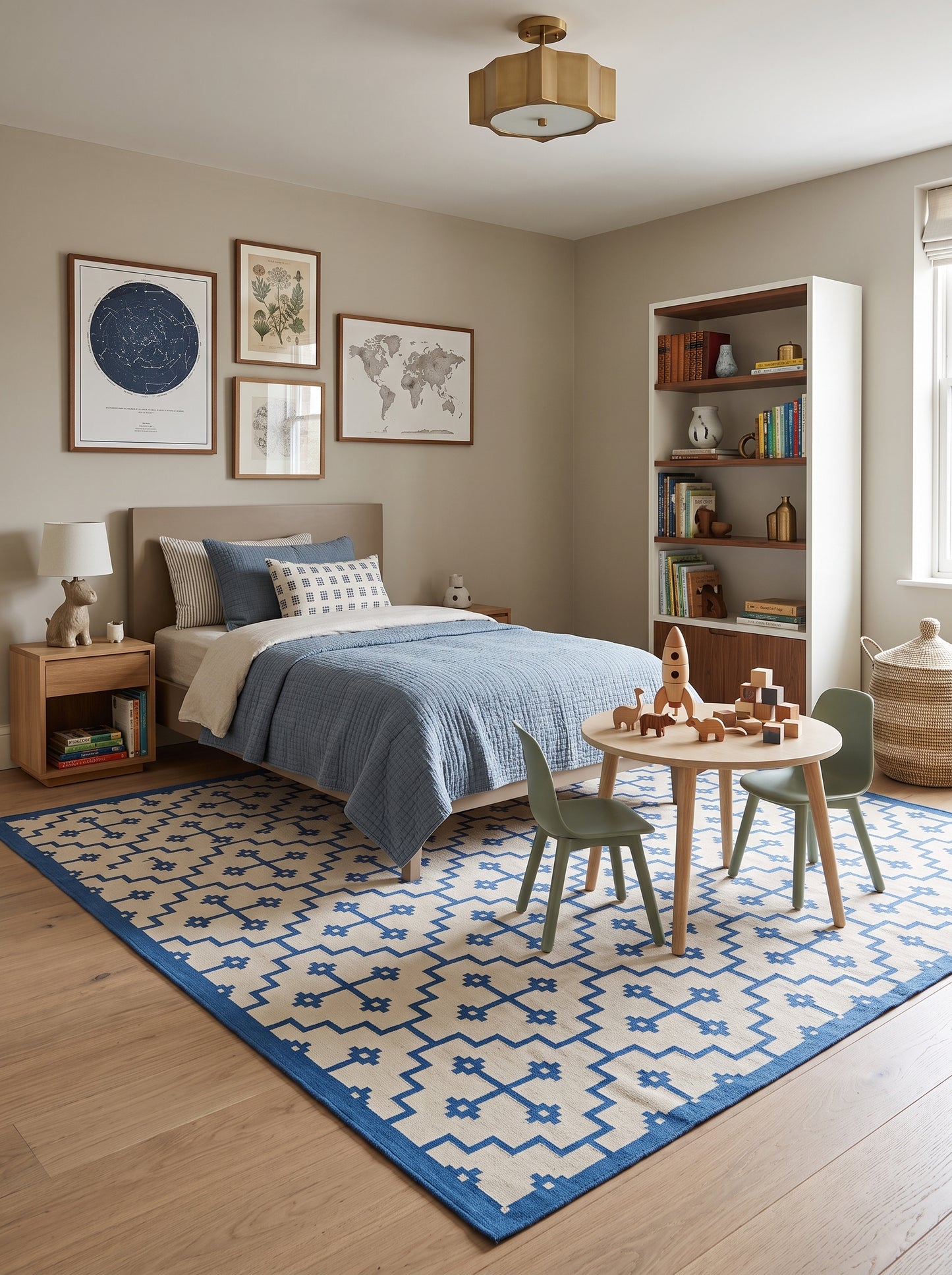 Blue Ivory Geometric Cross Cotton Flatweave Rug