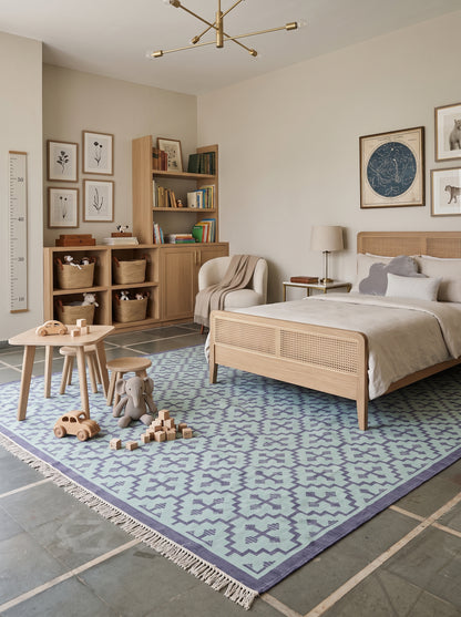 Blue Ivory Geometric Cross Diamond Cotton Flatweave Rug