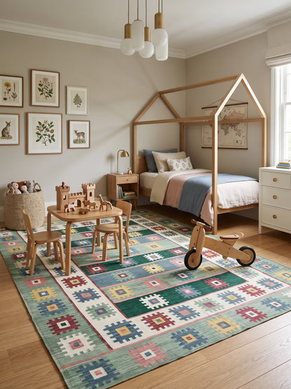 Multicolour Geometric Pixel Medallion Design Rug