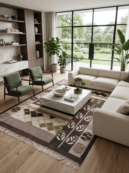 Earth Tone Geometric and Tribal Motif Area Rug