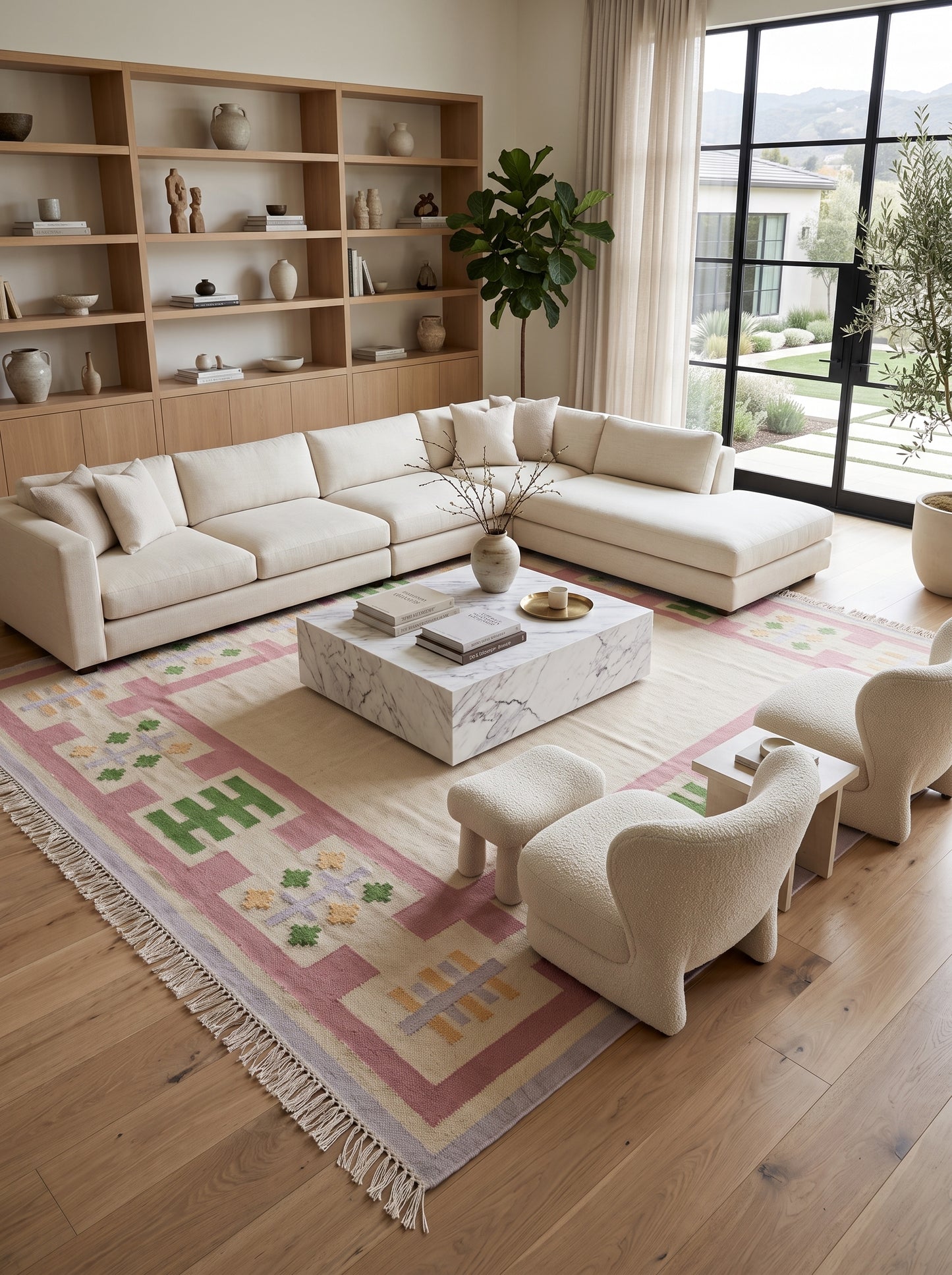 Pastel Geometric Border Wool Rug