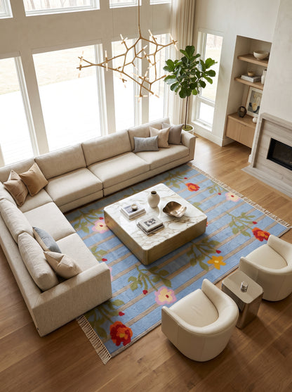 Wildflower Horizon Aesthetic Striped Cottagecore Dhurrie rug