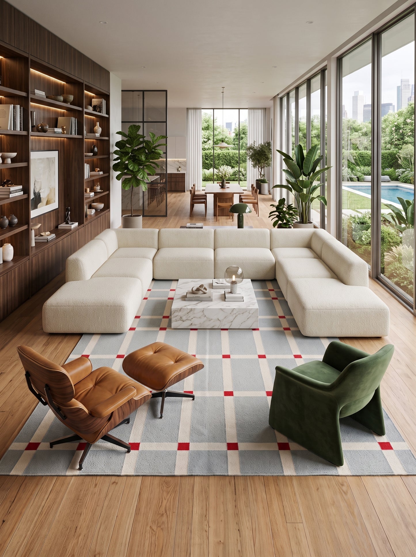 Nordic Checkered Windowpane Minimalist Area Rug for Home Decor