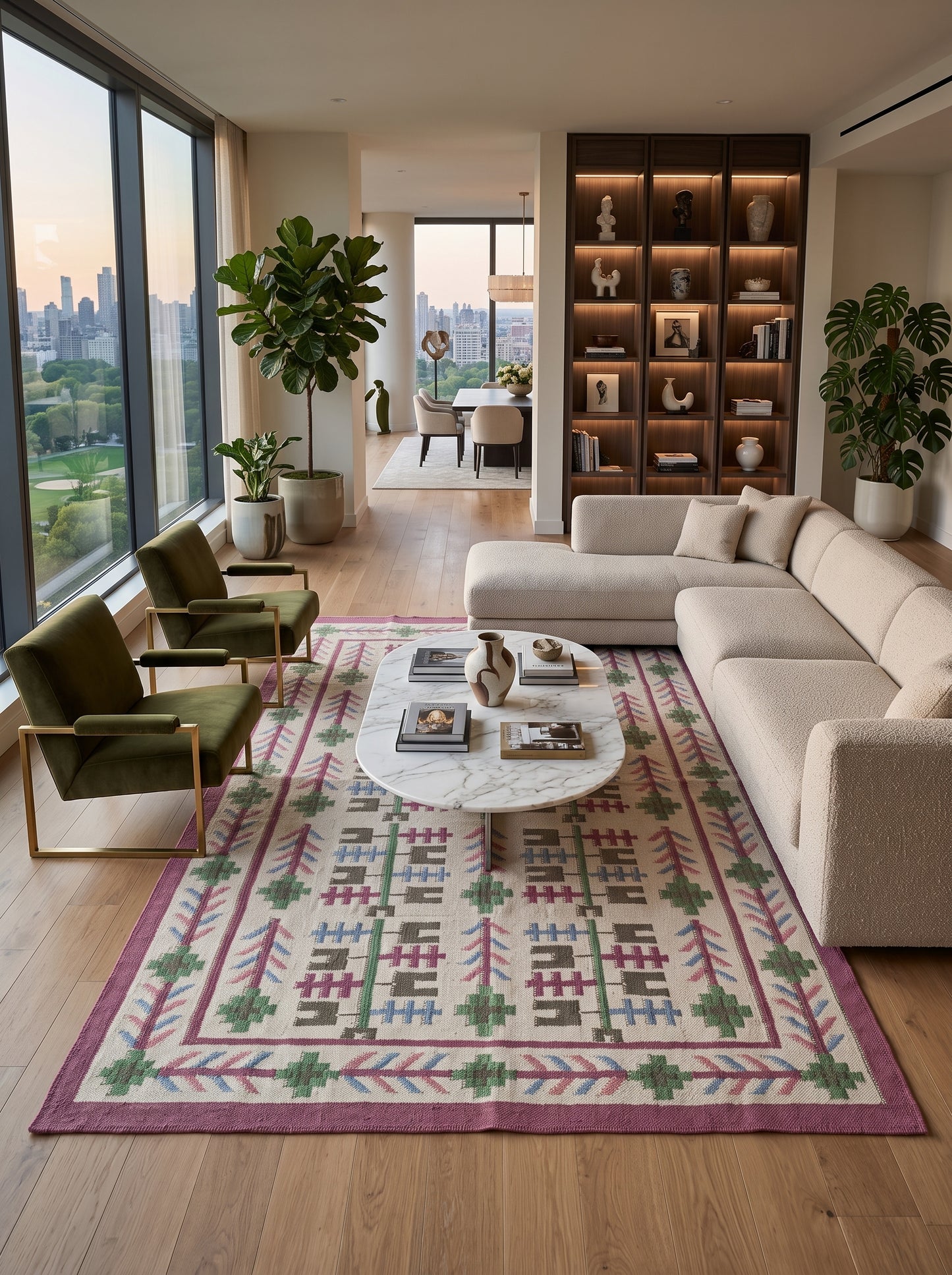 Mauve Meadow Traditional Indian Area Rug for Living Room