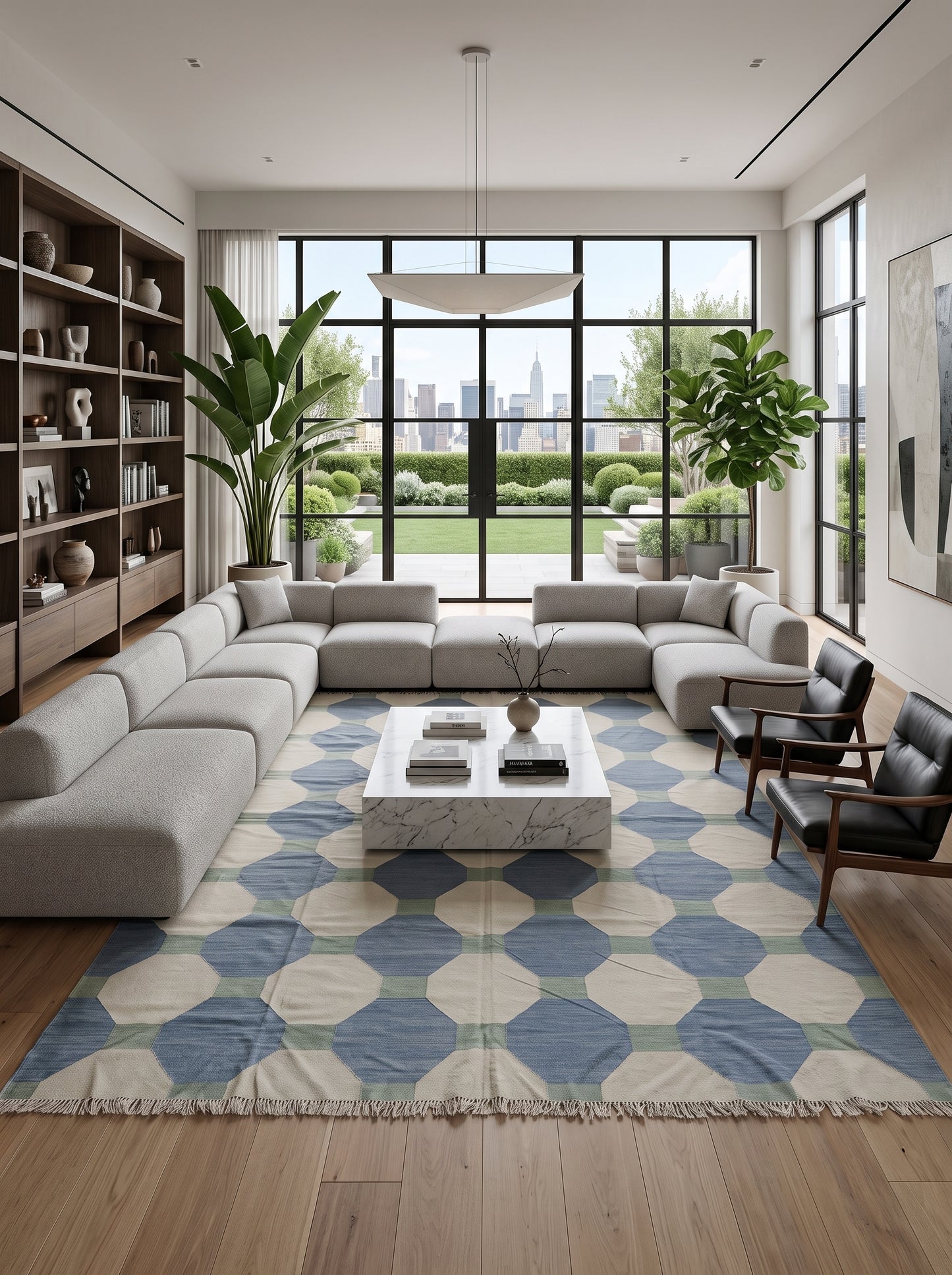Modern Hexagon Geometric Wool Cotton Rug