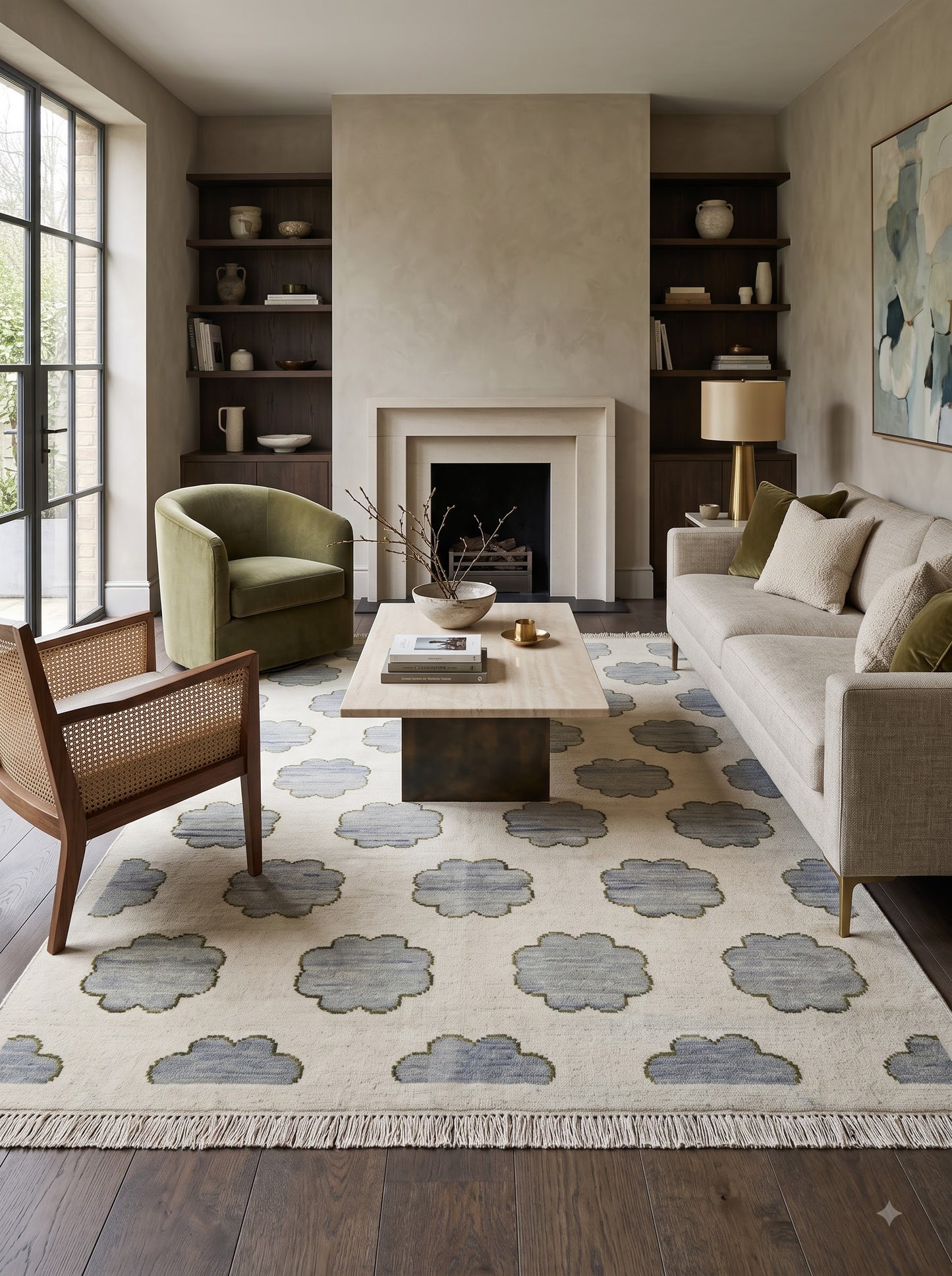 Japandi Slate Blossom Hand Knotted Rug