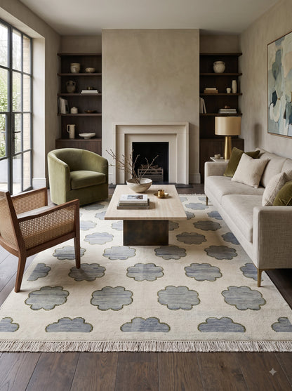 Japandi Slate Blossom Hand Knotted Rug