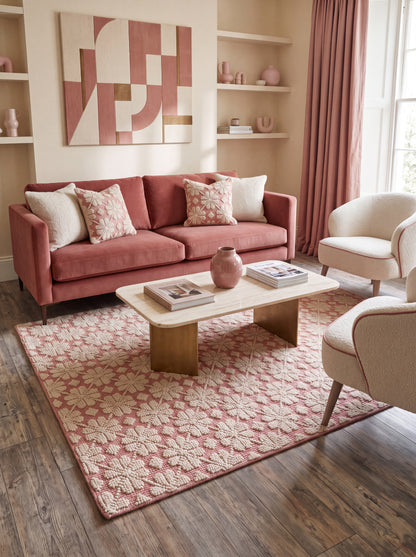 Pink Ivory Hand Tufted Wool Rug Contemporary Floral Living Room Rug | Bespoke Designer Wool Carpet