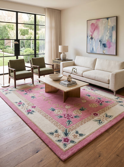 Pink Heritage Floral Handmade Wool Tufted Rug