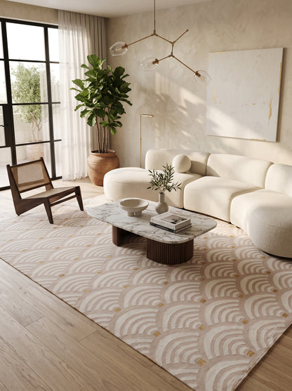 Blush Scallop Ripple Modern Art Deco Fish Scale Area Rug