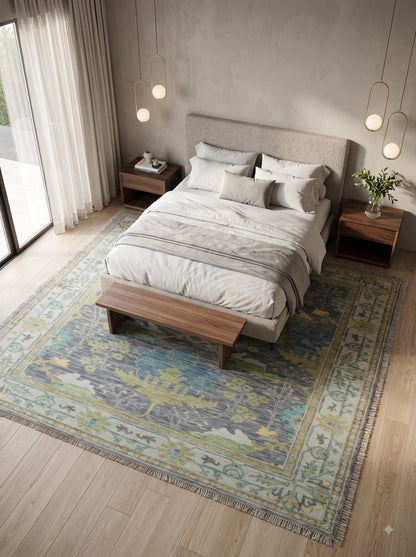 Slate Forest Meadow Traditional Tree Pattern Carpet