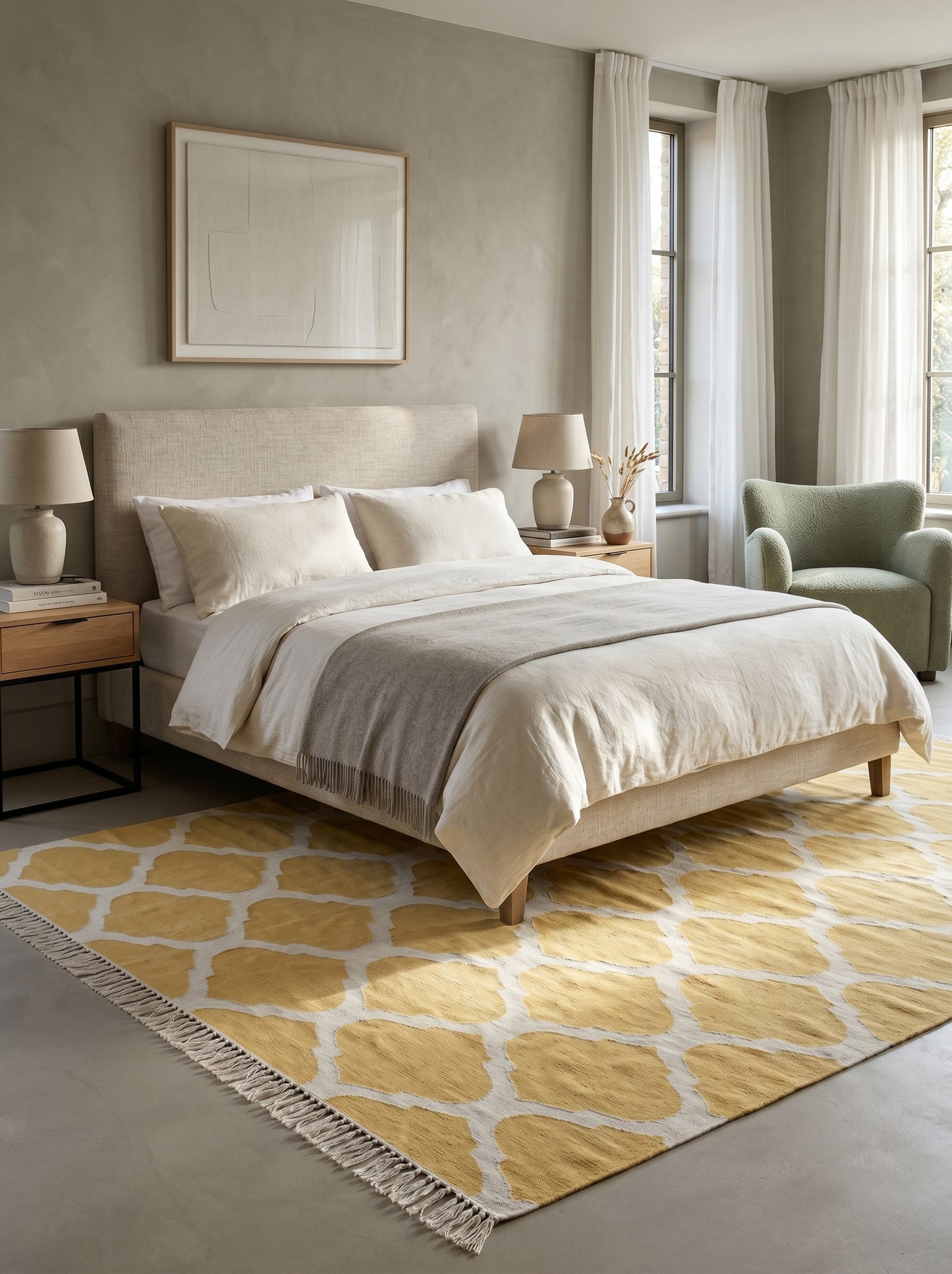Mustard Yellow & White Honey Trellis Handwoven Cotton Rug