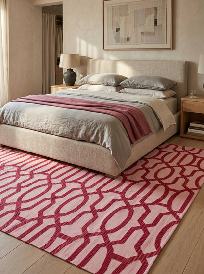 Blush Pink & Maroon Red Cotton Flatweave Rug