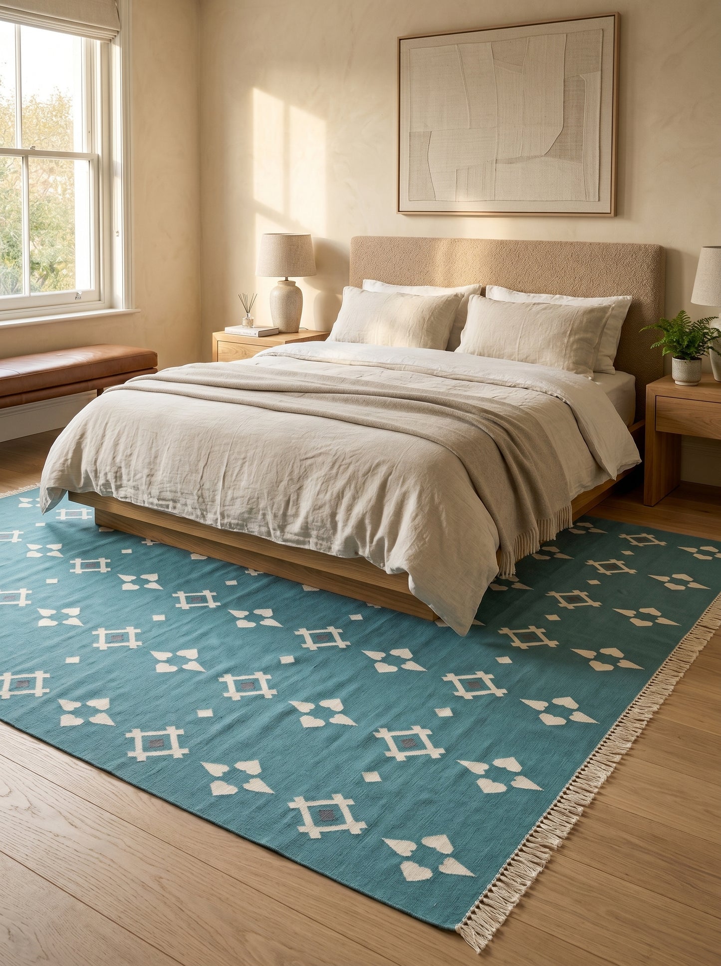 Modern Coastal Blue Aqua Turquoise Geometric Area Rug