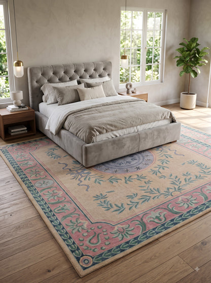 Blush Laurel Medallion Blush Pink Hand Knotted Oushak Rug