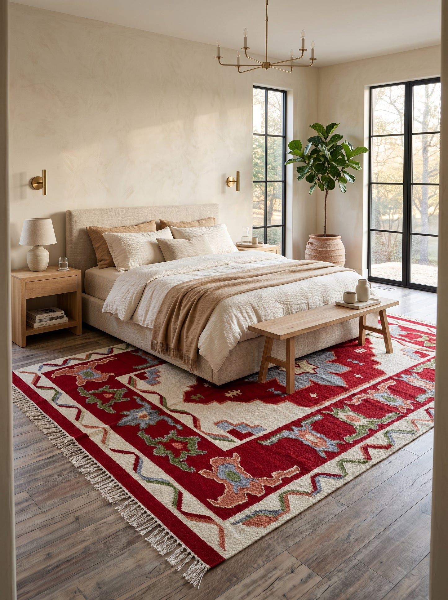 Handmade Crimson Mesa Medallion Cotton Wool Rug