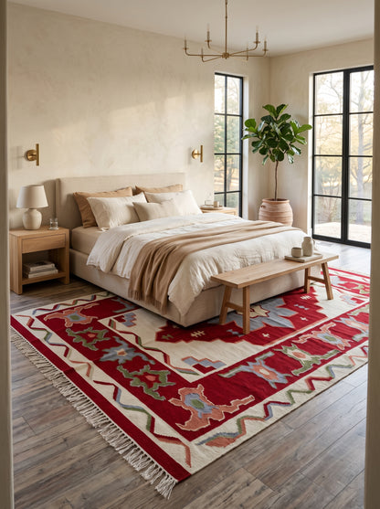 Handmade Crimson Mesa Medallion Cotton Wool Rug