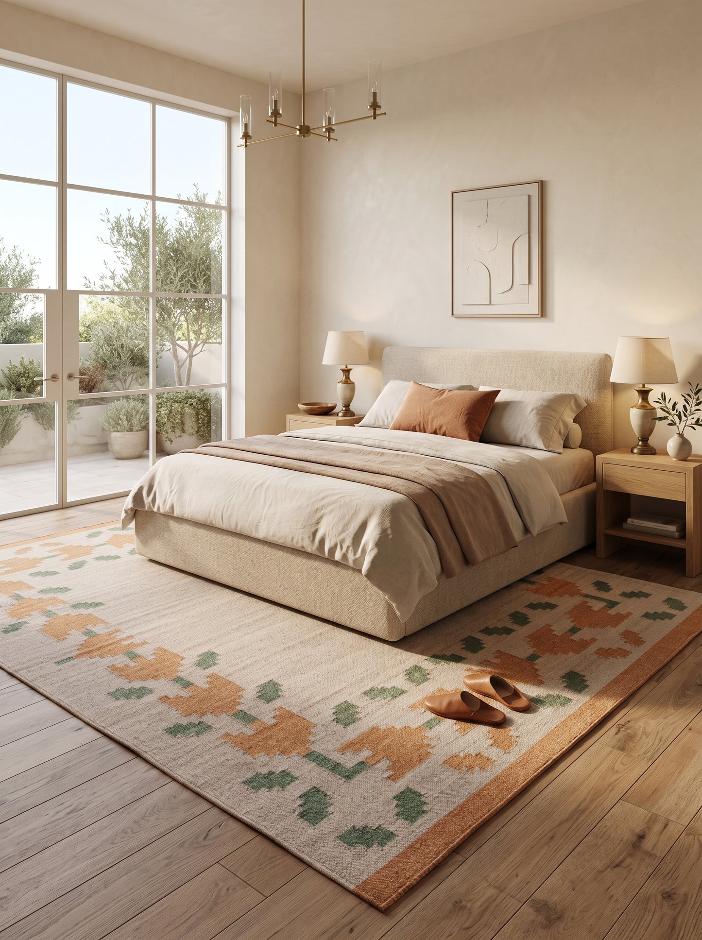 Oatmeal Terracotta Vine Geometric Kilim rug
