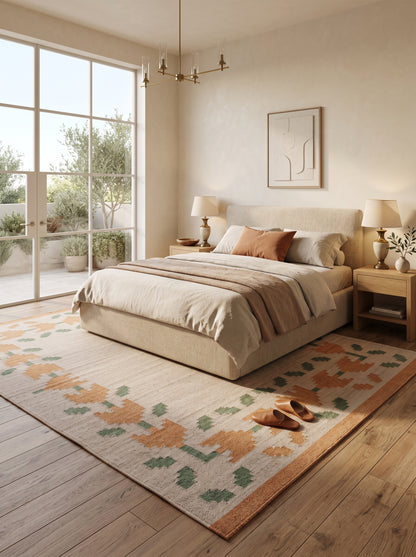Oatmeal Terracotta Vine Geometric Kilim rug