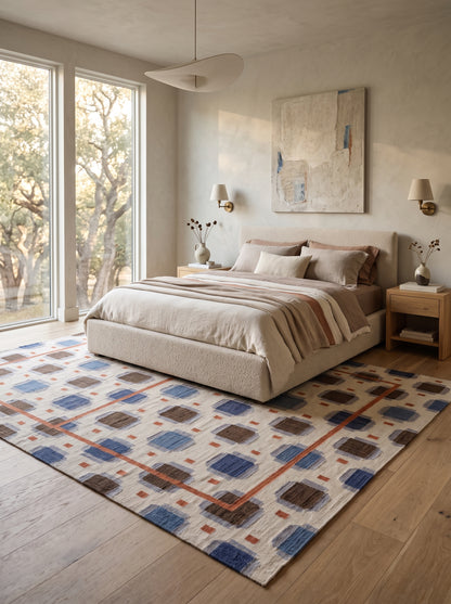 Rust Frame Pixel Handwoven Symmetrical Rug