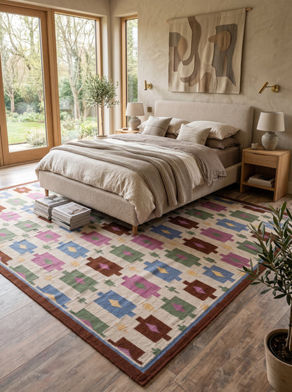 Tribal Earth Medallion Matrix Wool Cotton Dhurrie Rug