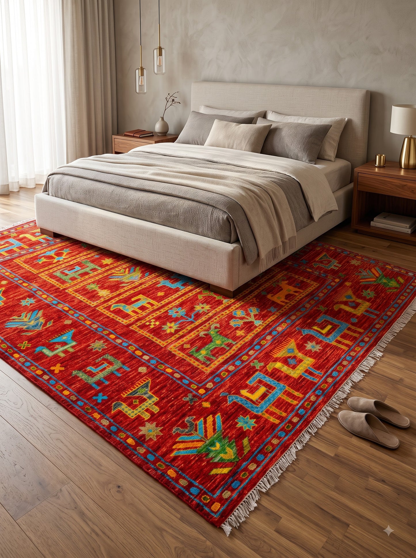Crimson Tribal Harvest Hand Knotted Tribal Gabbeh Rug