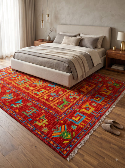 Crimson Tribal Harvest Hand Knotted Tribal Gabbeh Rug
