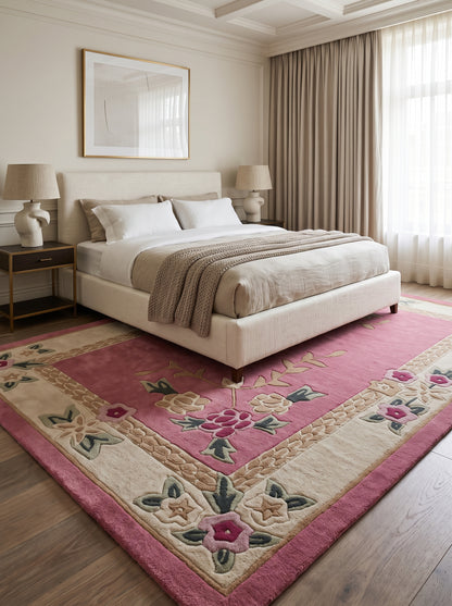 Pink Heritage Floral Handmade Wool Tufted Rug