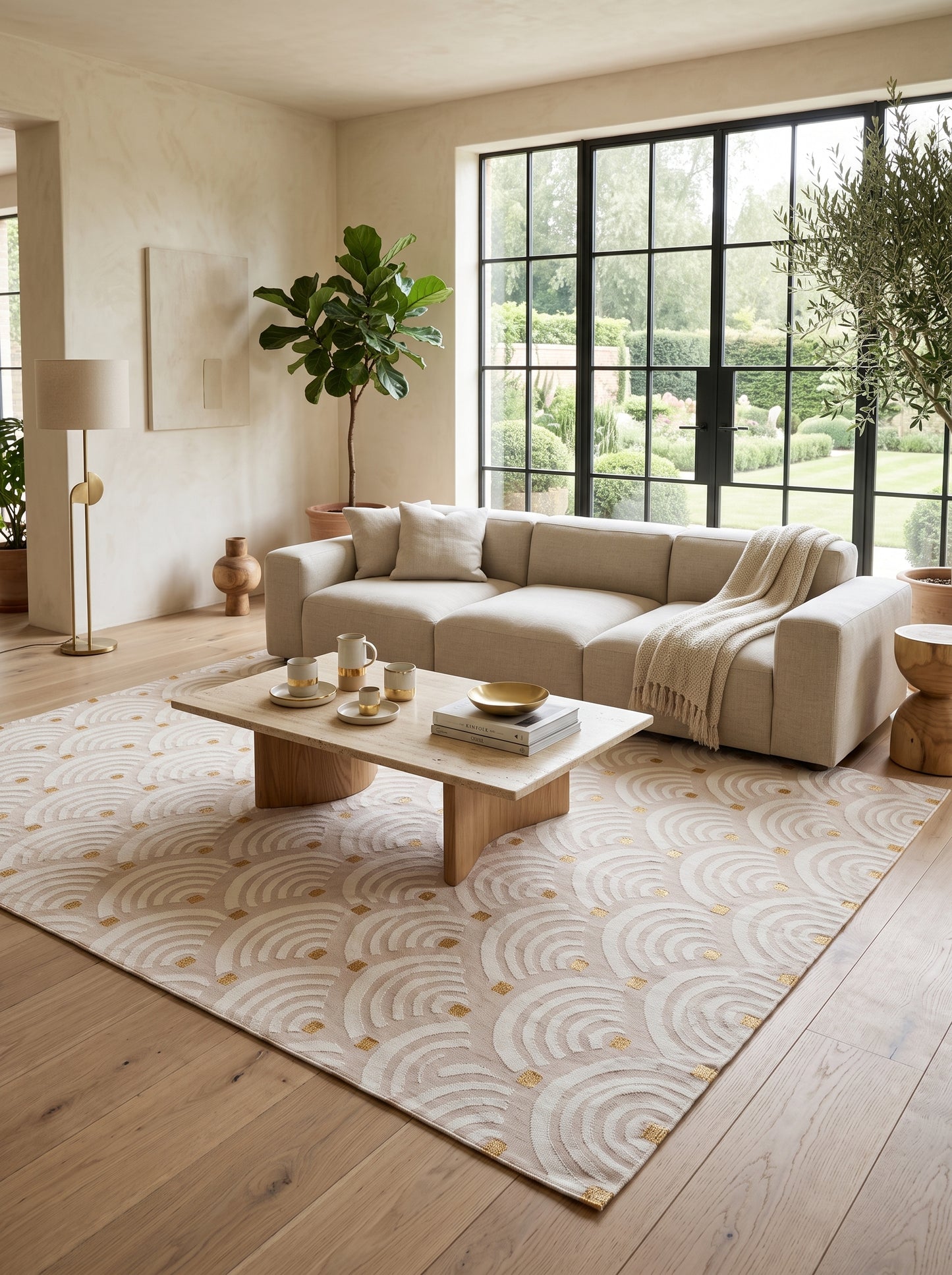 Blush Scallop Ripple Modern Art Deco Fish Scale Area Rug