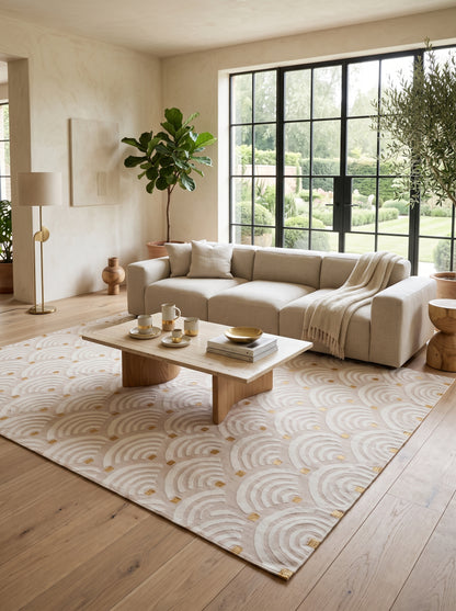 Blush Scallop Ripple Modern Art Deco Fish Scale Area Rug