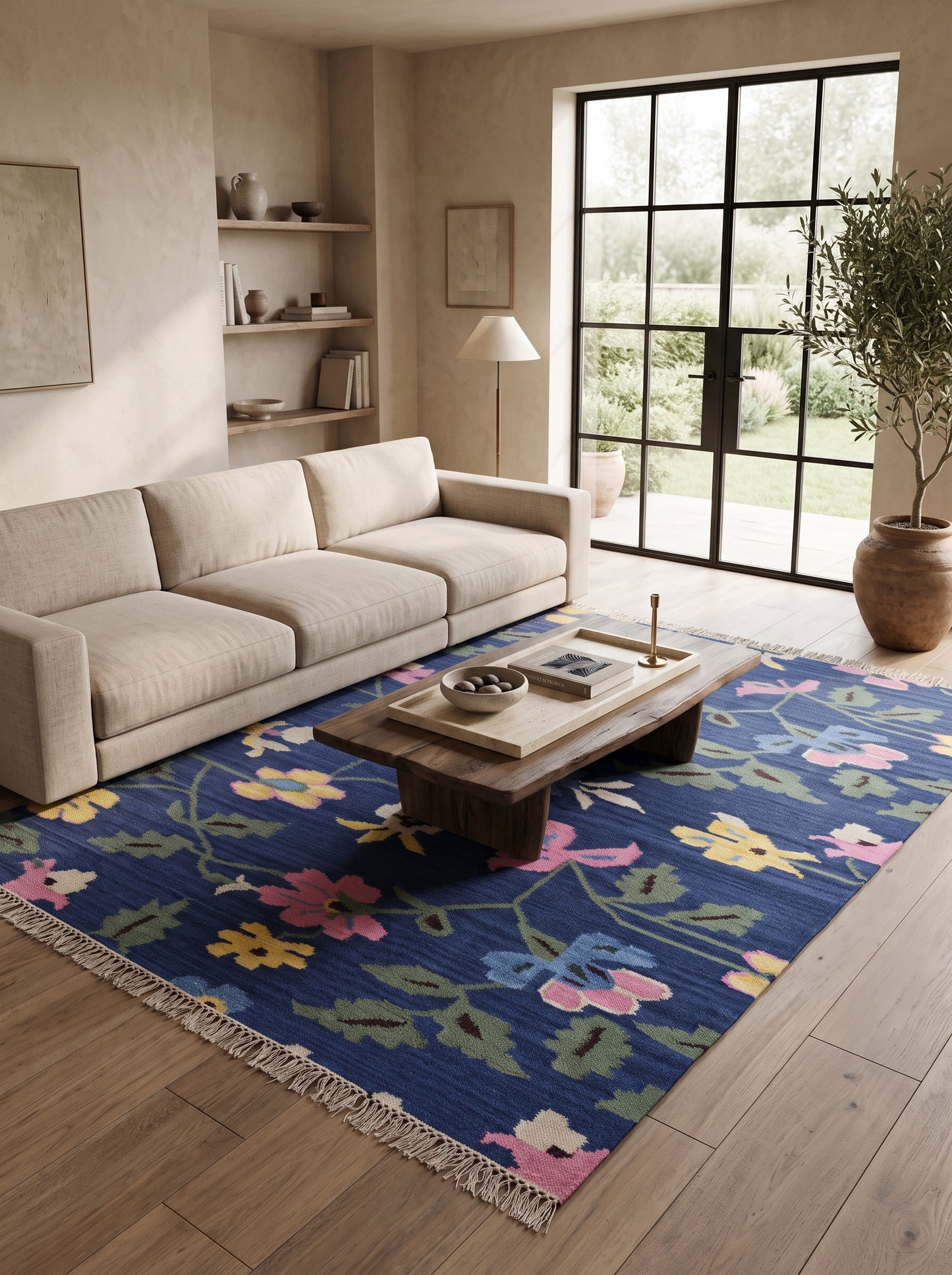Royal Orchid Meadow Traditional Indian Folk Art Area Rug