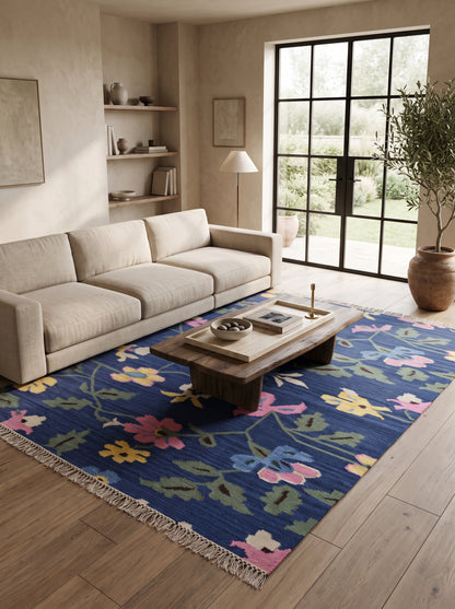 Royal Orchid Meadow Traditional Indian Folk Art Area Rug