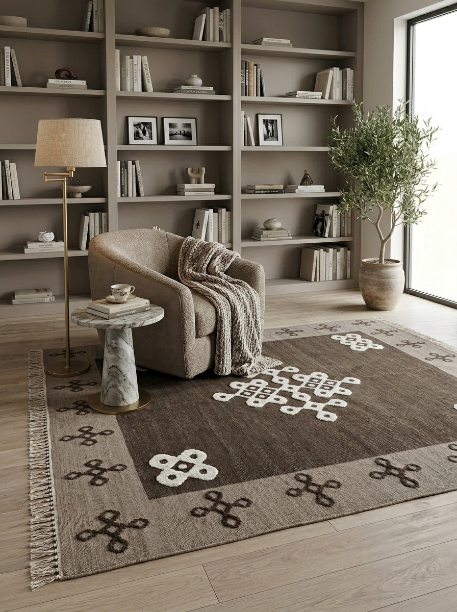 Geometric Endless Knot Medallion Flatweave Area Rug