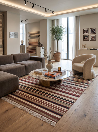 Handwoven Earth Tone Striped Cotton Wool Rug