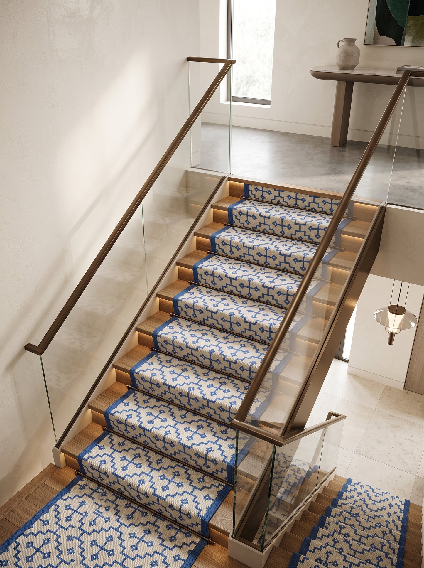 Blue Ivory Geometric Cross Cotton Flatweave Rug