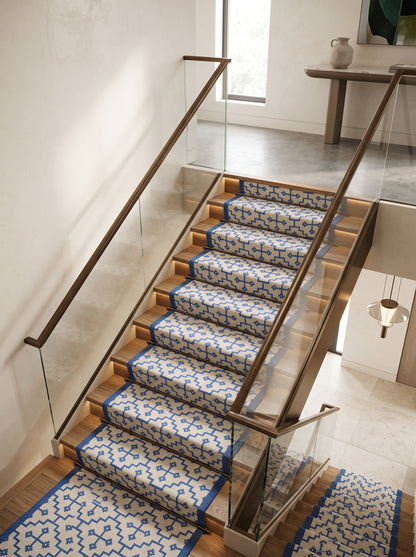 Blue Ivory Geometric Cross Cotton Flatweave Rug