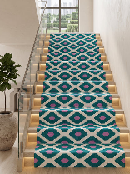 Teal Magenta Geometric Diamond Cotton Flatweave Rug