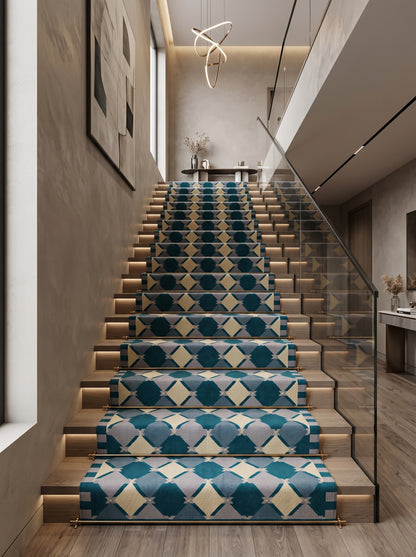 Geometric Diamond Lattice in Teal, Blue & Ivory Rug