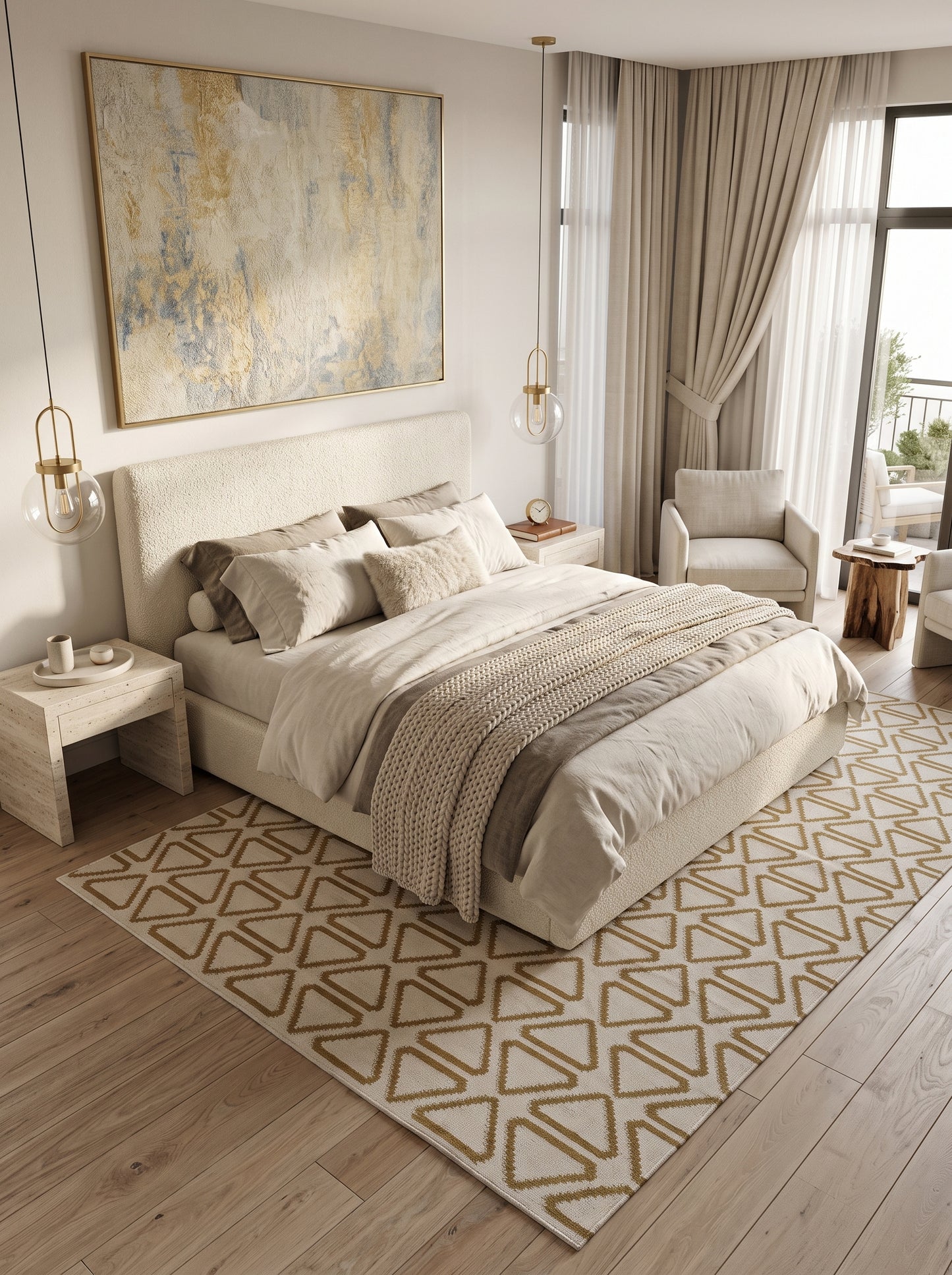 Ochre Triangle Lattice Repeating Triangle Flatweave Area Rug