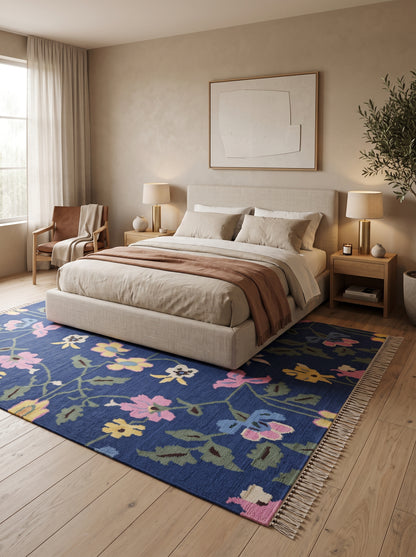 Royal Orchid Meadow Traditional Indian Folk Art Area Rug