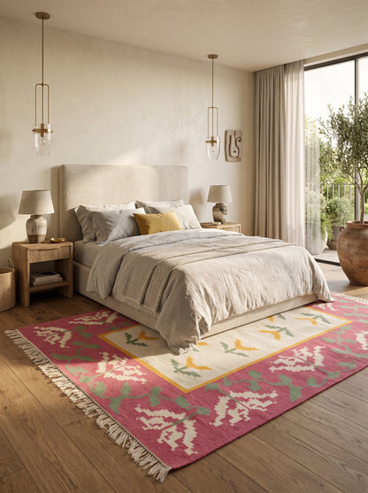 Rose Garden Medallion Abstract Pixelated Floral Pattern Flatweave rug