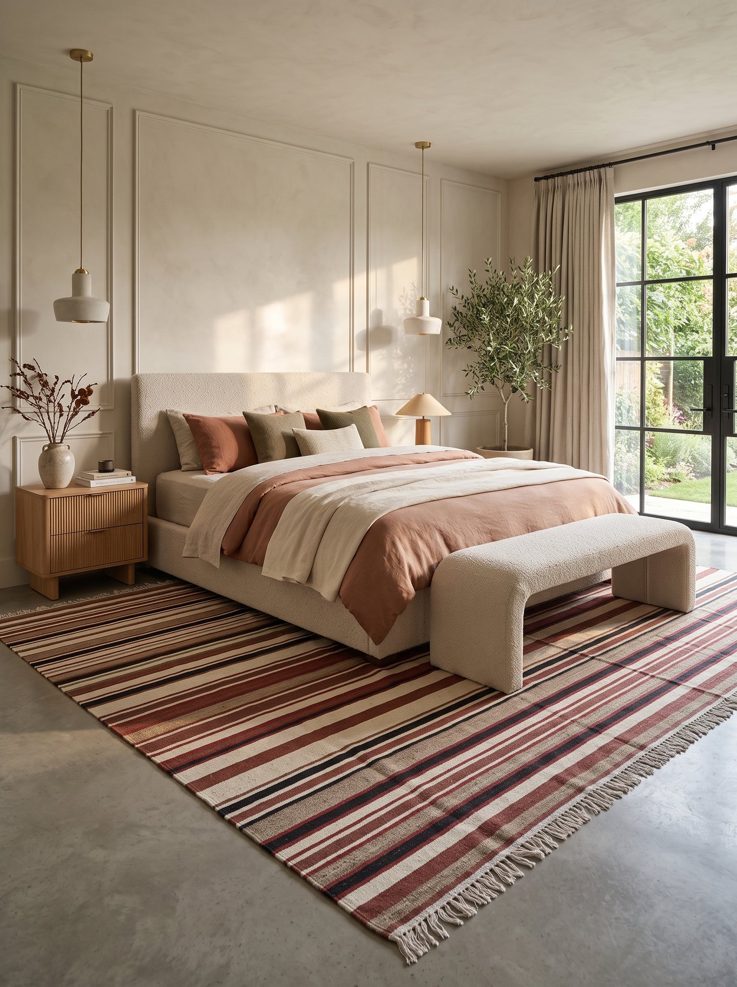 Handwoven Earth Tone Striped Cotton Wool Rug