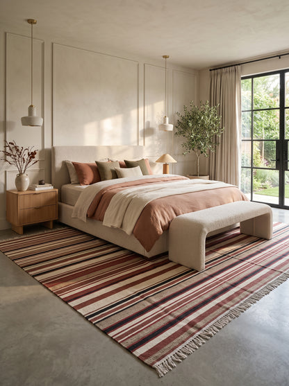 Handwoven Earth Tone Striped Cotton Wool Rug