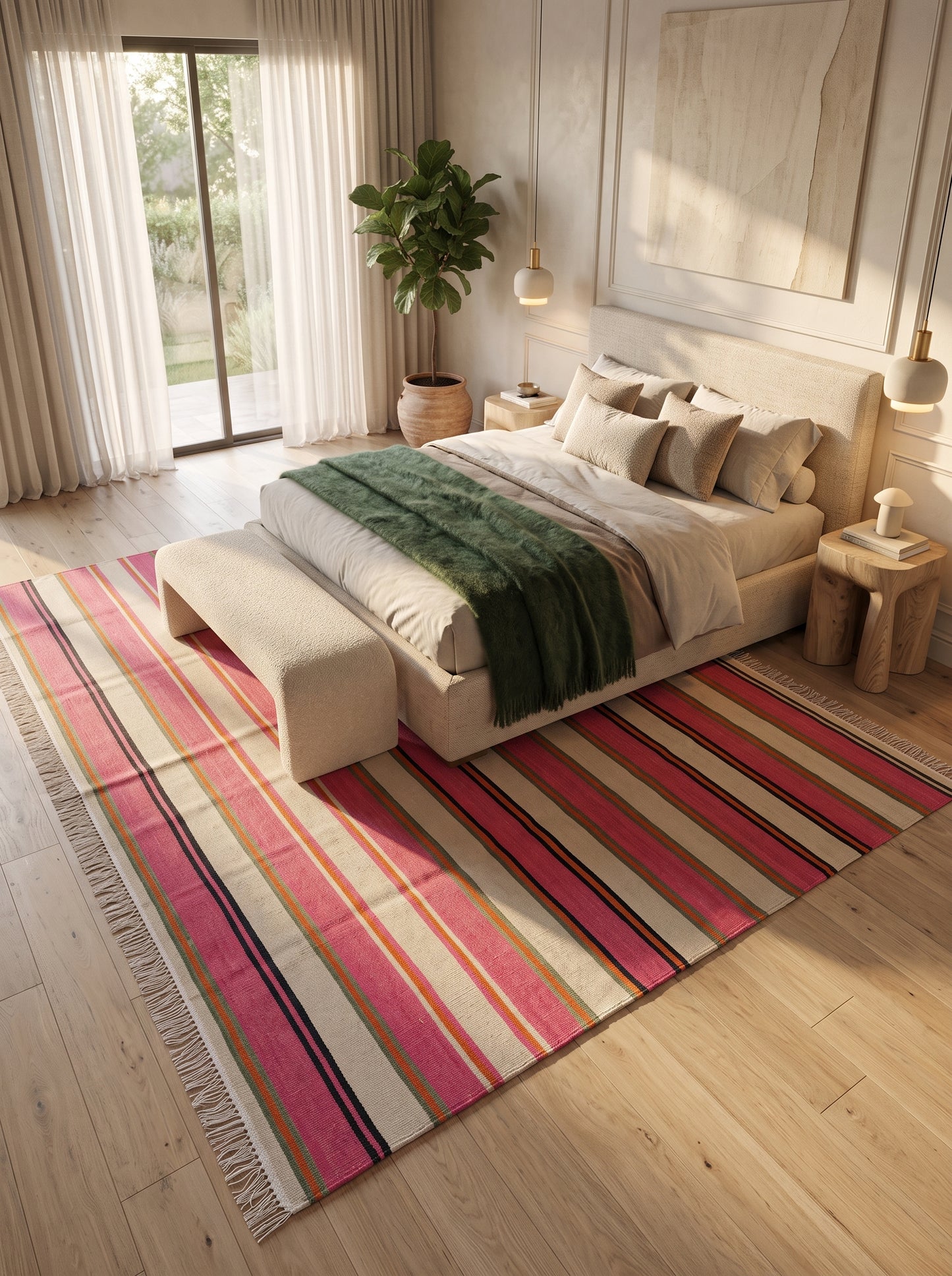 Artisan Handwoven Pink Stripe Rug
