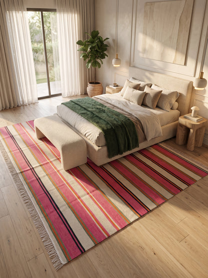 Artisan Handwoven Pink Stripe Rug