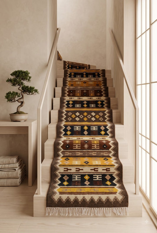 Handwoven Cotton Wool Runner, Multicolor Wool Runner Rug