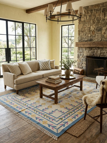 Nordic Primrose Meadow Handwoven Scandinavian Folk Art Kilim Rug