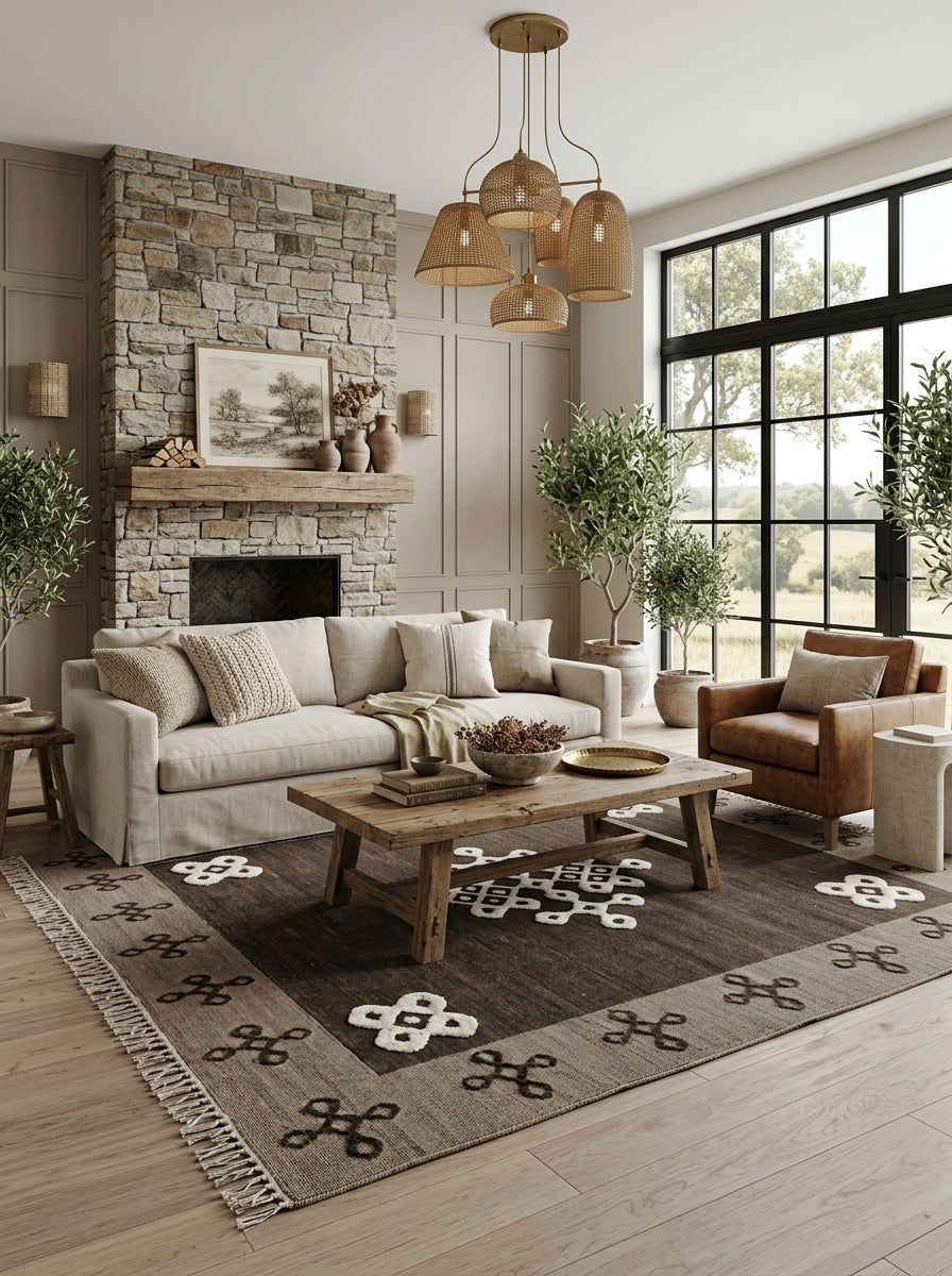 Geometric Endless Knot Medallion Flatweave Area Rug